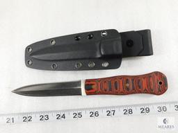 Fixed Blade Dagger with Kydex Sheath, Red and Black Grip Panels
