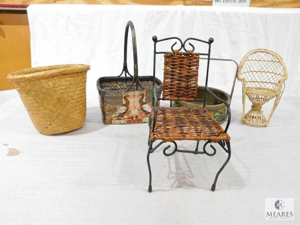 Three Baskets and Two Doll SIzed Chairs