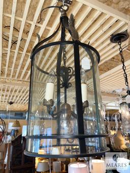 Iron and Bronze Feather Lantern with Clear Glass Globe