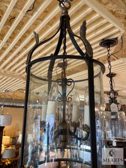 Iron and Bronze Feather Lantern with Clear Glass Globe