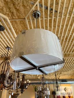 Four Light Pendant Ivory Shade with Chrome Trim