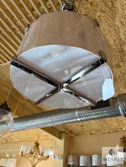 Four Light Pendant Ivory Shade with Chrome Trim