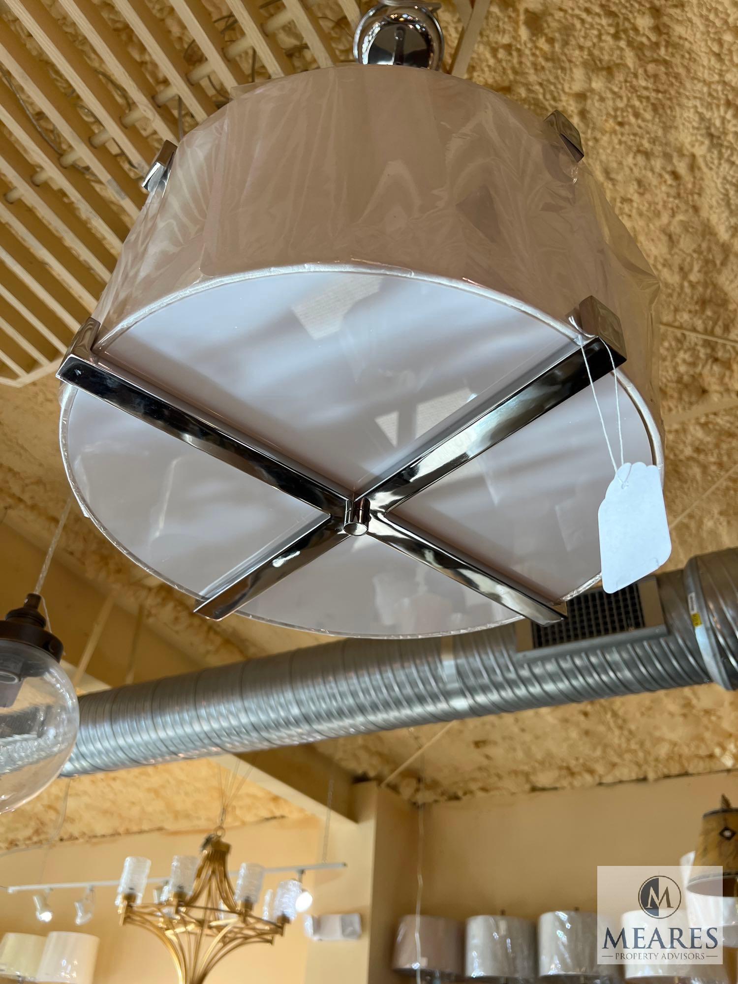 Four Light Pendant Ivory Shade with Chrome Trim