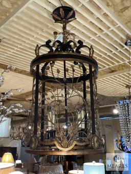 Black and Gold Accent Lantern Chandelier 40"