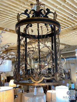 Black and Gold Accent Lantern Chandelier 40"