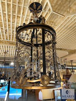 Black and Gold Accent Lantern Chandelier 40"