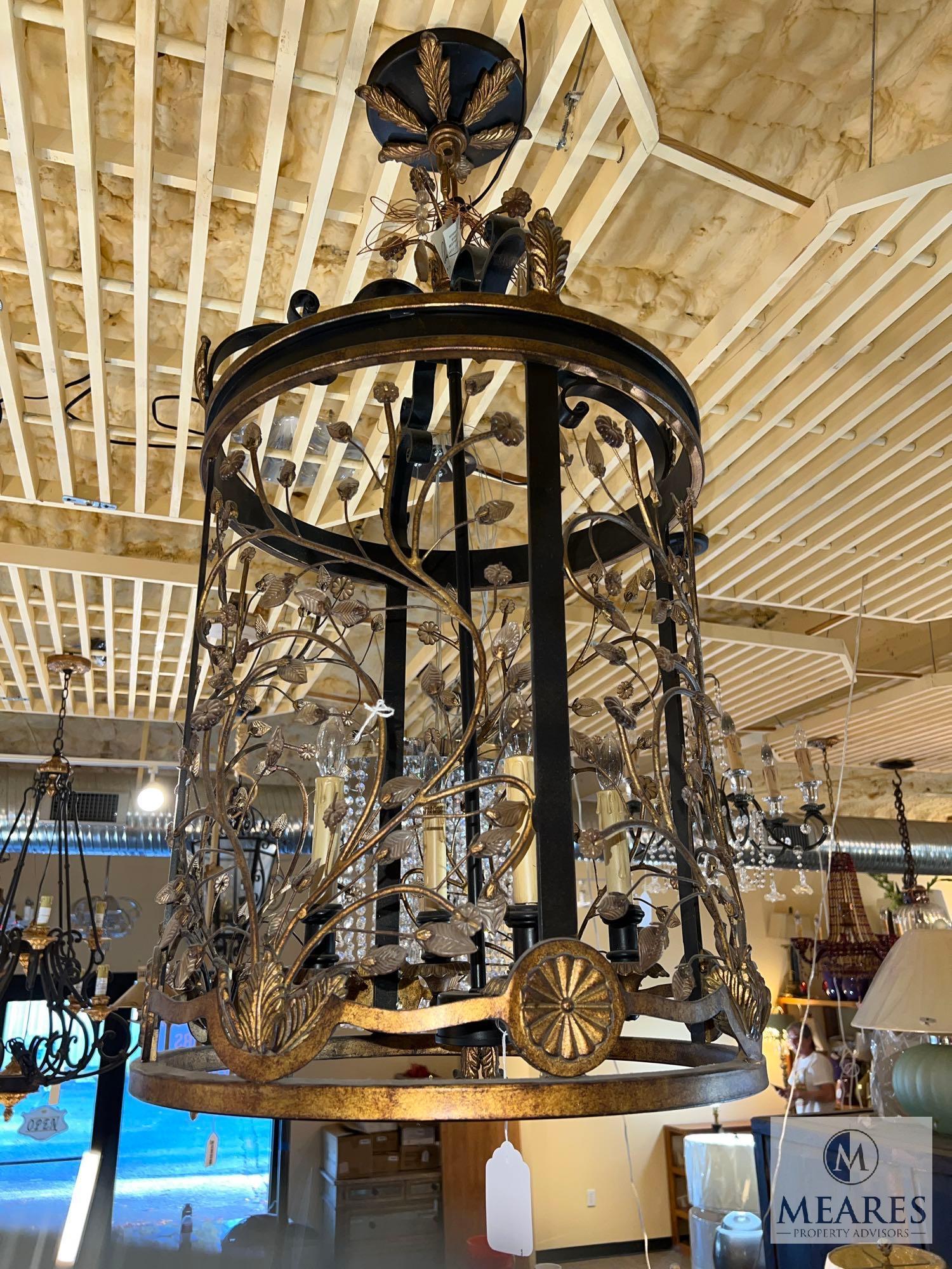 Black and Gold Accent Lantern Chandelier 40"