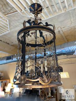Black and Gold Accent Lantern Chandelier 40"