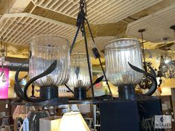 Jan Barboglio Iron Three Light Chandelier with Swirled Glass Shades