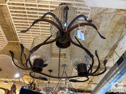 Jan Barboglio Iron Three Light Chandelier with Swirled Glass Shades
