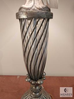 Alexander John Swirled Glass and Silver Tone Buffet Lamp with Swirl Pleated Deep Bell Shade 36"