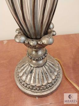 Alexander John Swirled Glass and Silver Tone Buffet Lamp with Swirl Pleated Deep Bell Shade 36"