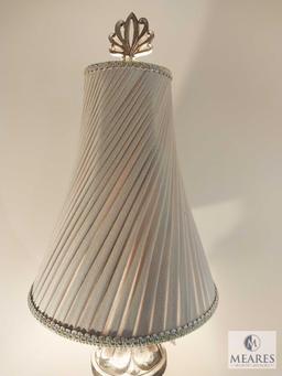 Alexander John Swirled Glass and Silver Tone Buffet Lamp with Swirl Pleated Deep Bell Shade 36"