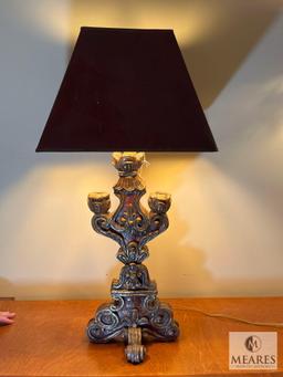 Capistano Gold Tone Candelabra Style Table Lamp with Black Rectangle Shade 30"