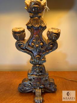Capistano Gold Tone Candelabra Style Table Lamp with Black Rectangle Shade 30"