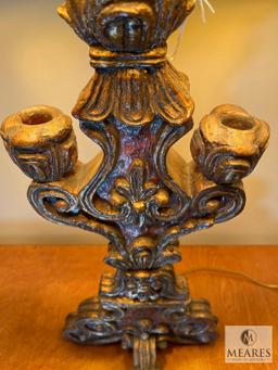 Capistano Gold Tone Candelabra Style Table Lamp with Black Rectangle Shade 30"