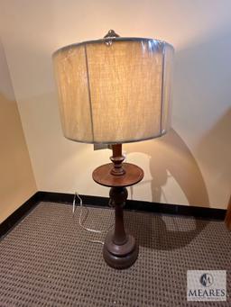 John Richard Bobeche Wood Candle Stick Buffet Lamp with Beige Drum Shade 38"