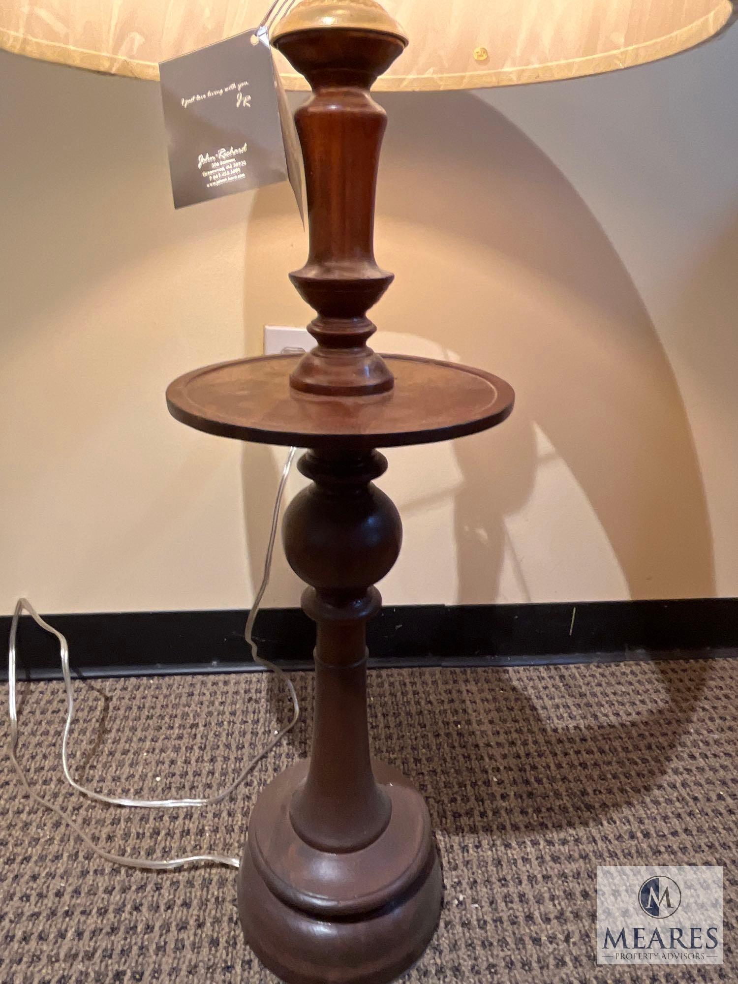 John Richard Bobeche Wood Candle Stick Buffet Lamp with Beige Drum Shade 38"