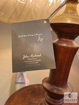 John Richard Bobeche Wood Candle Stick Buffet Lamp with Beige Drum Shade 38"
