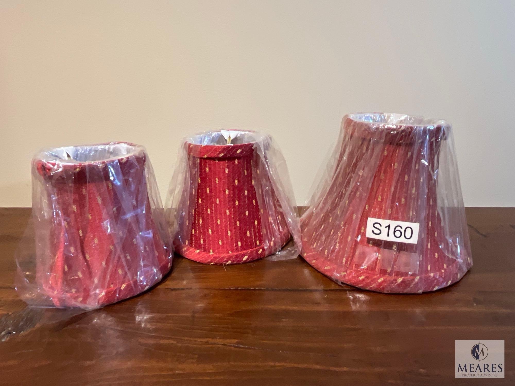 Set of Three Red with Gold Accent Empire & Bell Clip-on Lampshades
