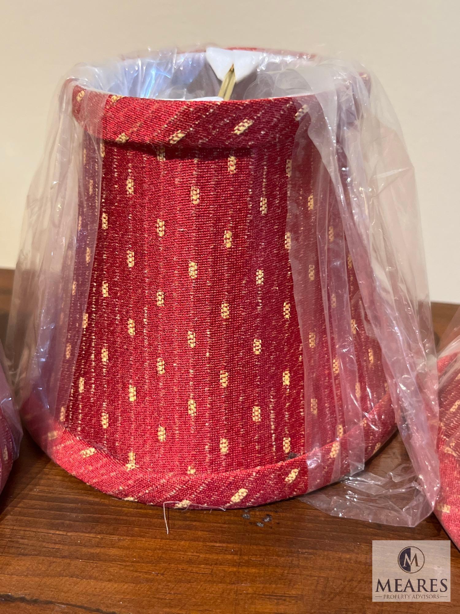 Set of Three Red with Gold Accent Empire & Bell Clip-on Lampshades
