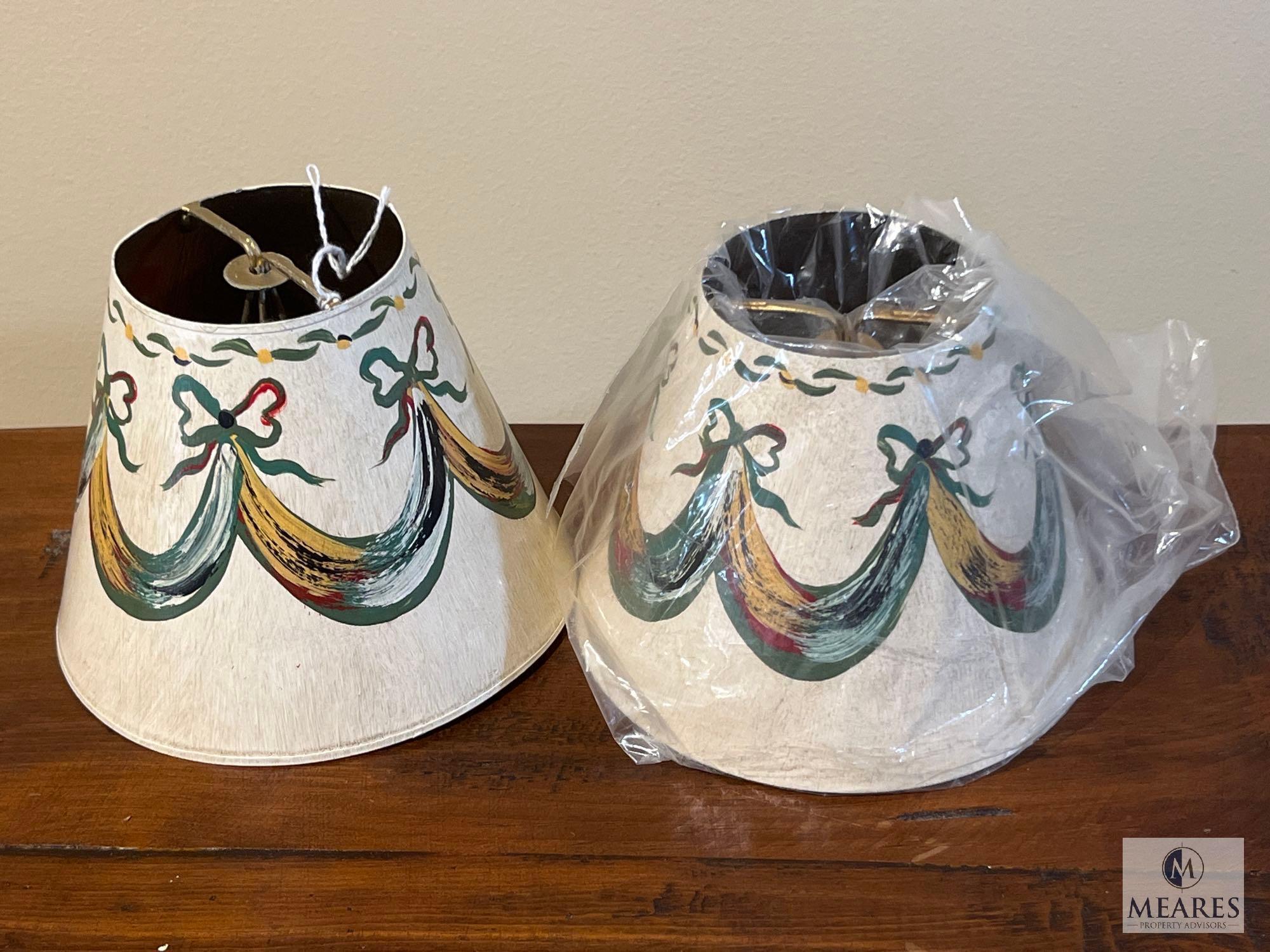 Pair of Hand-Painted Metal with Drapery Motif Empire Clip-on Lampshades