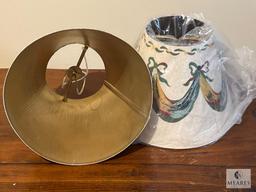 Pair of Hand-Painted Metal with Drapery Motif Empire Clip-on Lampshades
