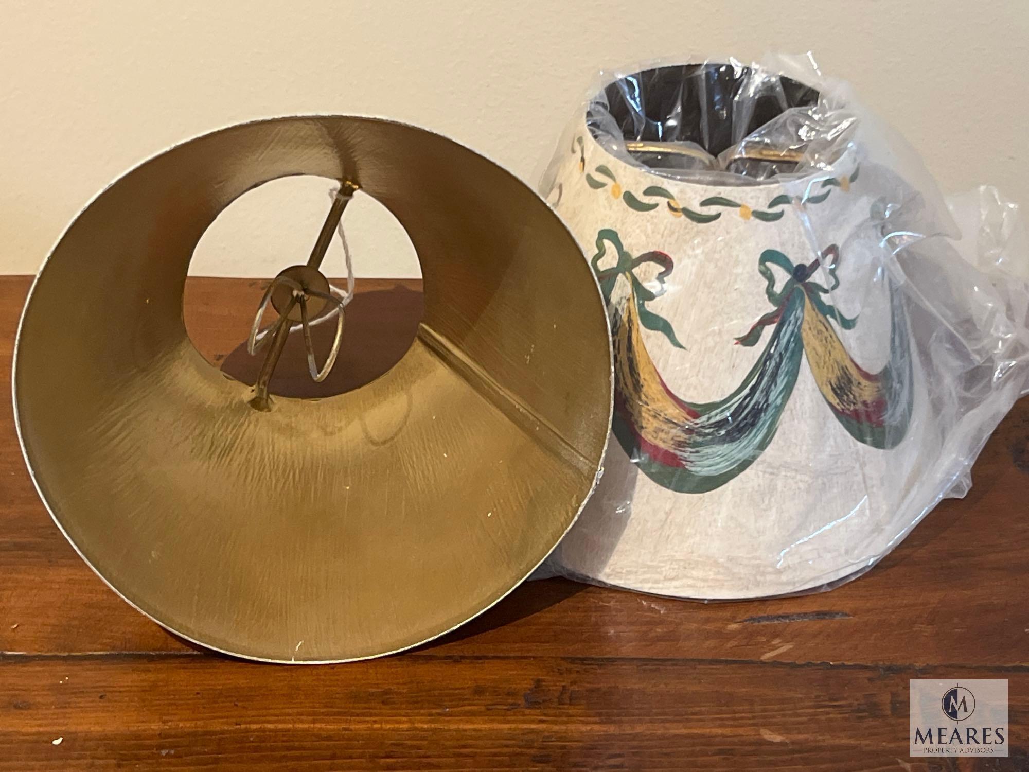 Pair of Hand-Painted Metal with Drapery Motif Empire Clip-on Lampshades