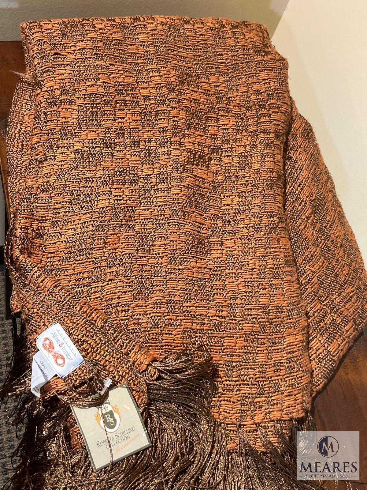 Aline & Junior Orange and Mocha Tone Throw Blanket with Tassels