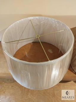 Lot of Two Shallow Drum Pleated Lampshades Beige and Taupe
