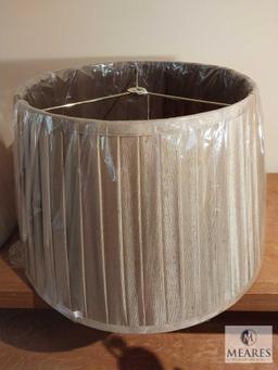 Lot of Two Shallow Drum Pleated Lampshades Beige and Taupe