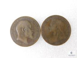 British Large Pennies 1901, 1902, 1903, 1905, 1907, 1909