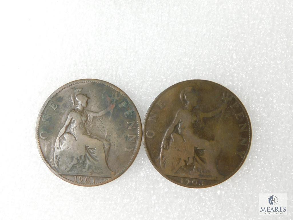 British Large Pennies 1901, 1902, 1903, 1905, 1907, 1909
