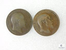 British Large Pennies 1901, 1902, 1903, 1905, 1907, 1909