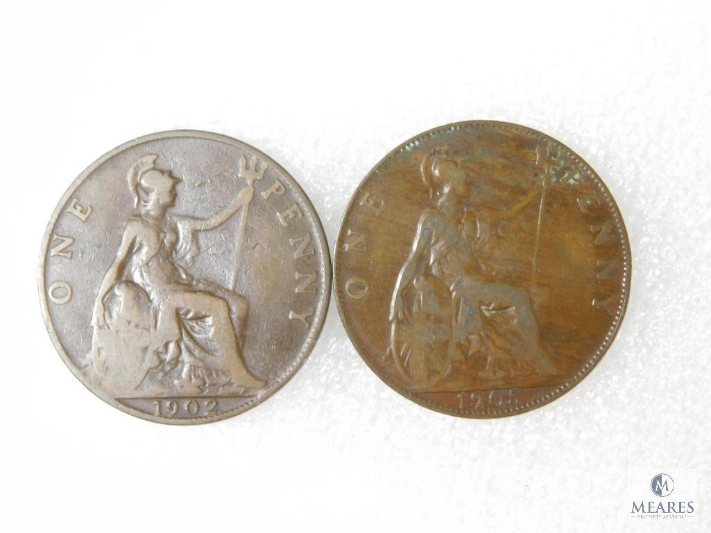 British Large Pennies 1901, 1902, 1903, 1905, 1907, 1909