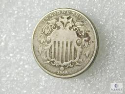 1866 Rays Shield Nickel - VG+
