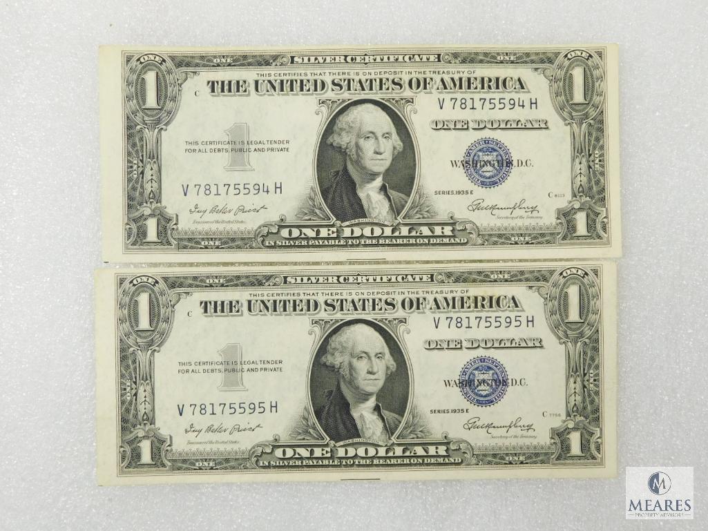 Lot of Two 1935-E Dollar Silver Certificates Consecutive Serial Numbers Choice Crisp UNC