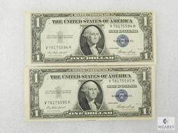 Lot of Two 1935-E Dollar Silver Certificates Consecutive Serial Numbers Choice Crisp UNC