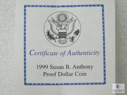 1999P S.B. Anthony Dollar, Choice Deep Cameo Proof, Ori. Mint Package & C.O.A.