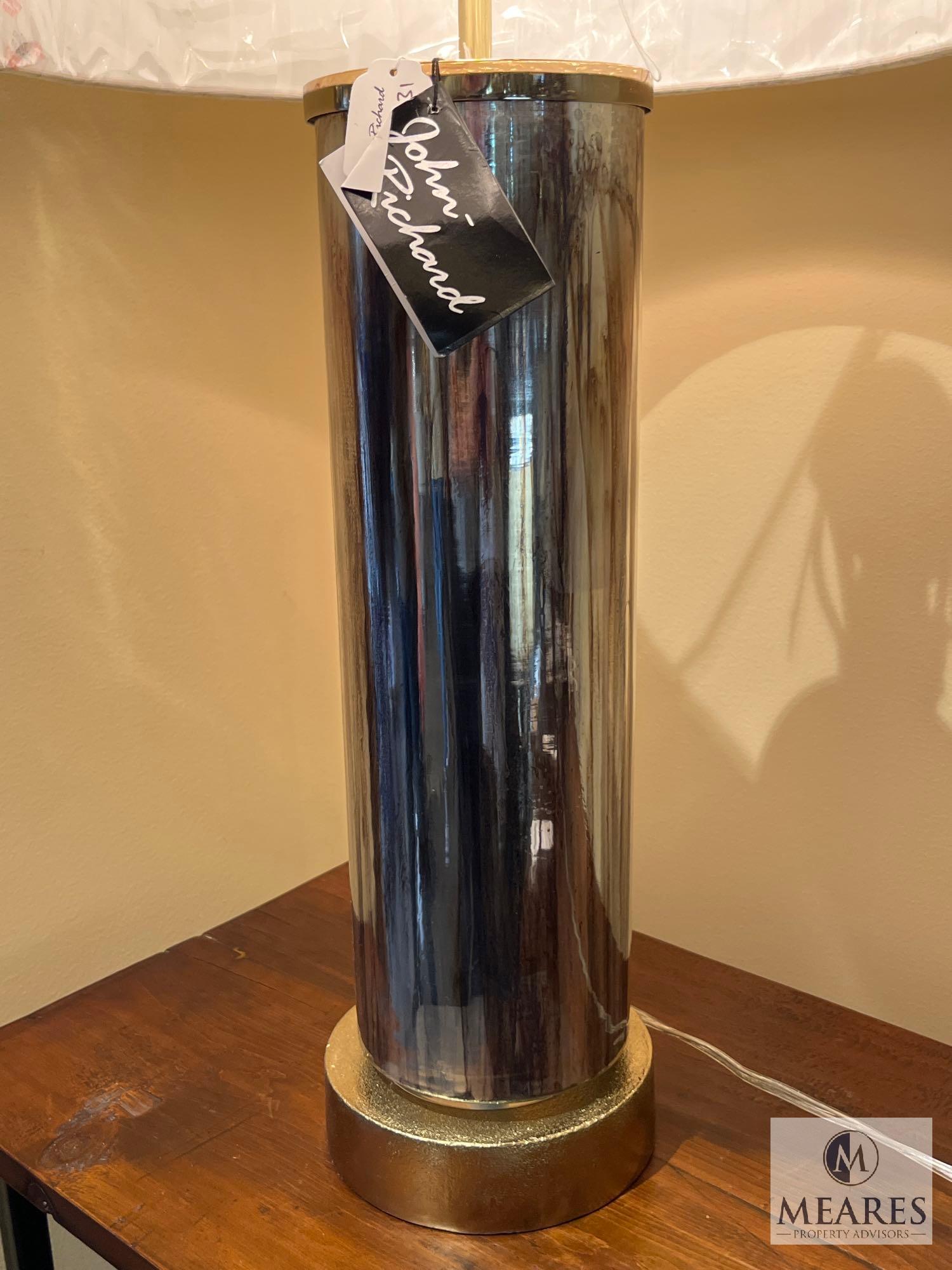 John-Richard Table Lamp, Sapphire & Gold Glaze Column, 29" T, Model #10331,