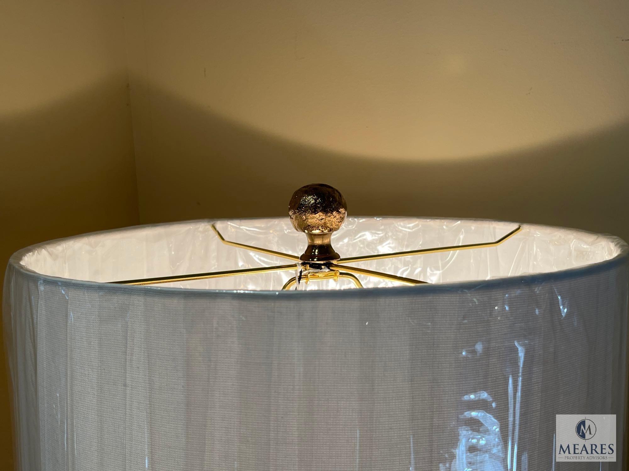 John-Richard Table Lamp, Sapphire & Gold Glaze Column, 29" T, Model #10331,