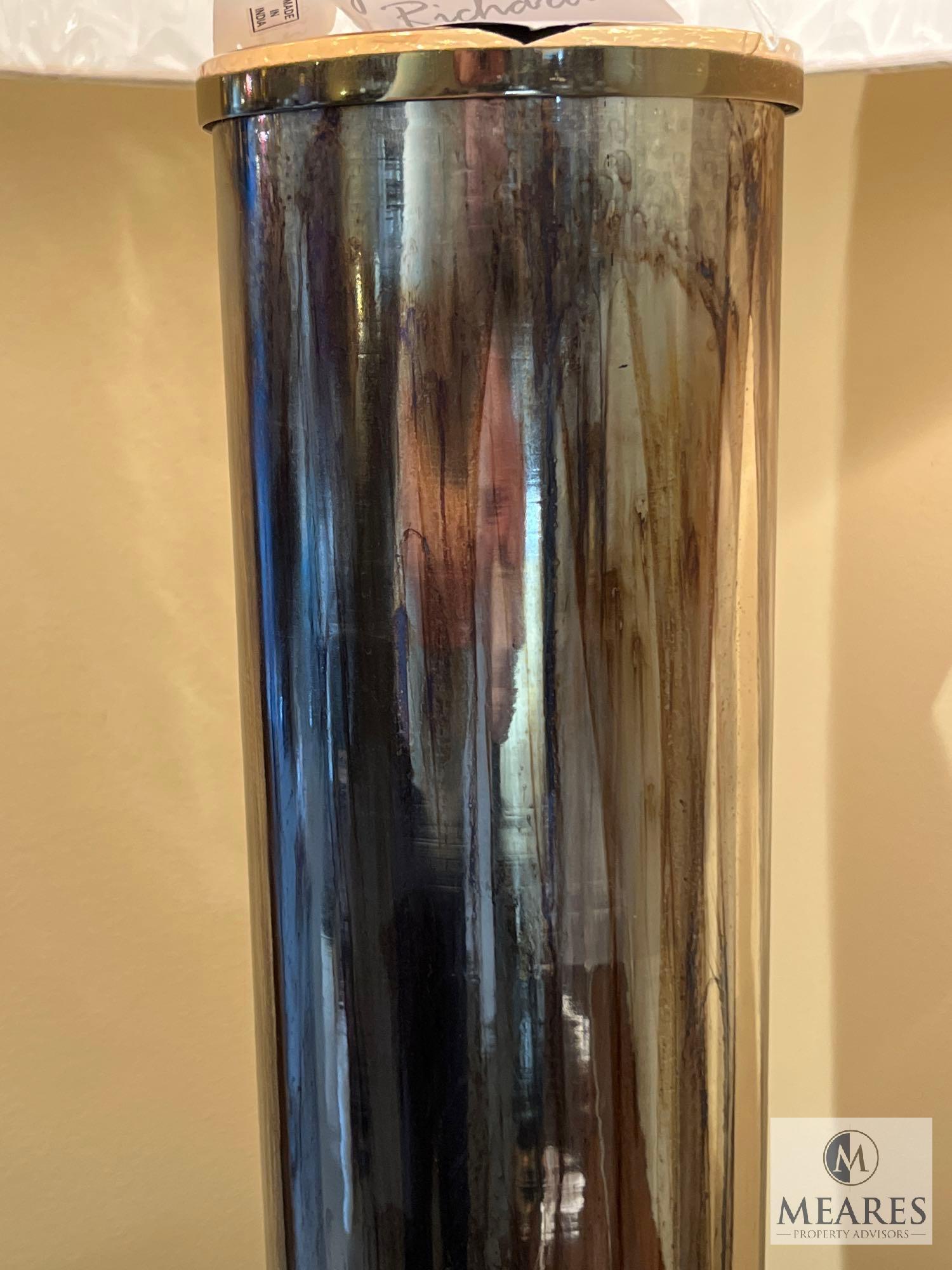 John-Richard Table Lamp, Sapphire & Gold Glaze Column, 29" T, Model #10331,