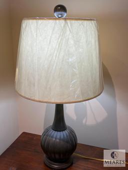 Thomas Bronze Pottery Ribbed Ball Table Lamp, #230504, 26" T