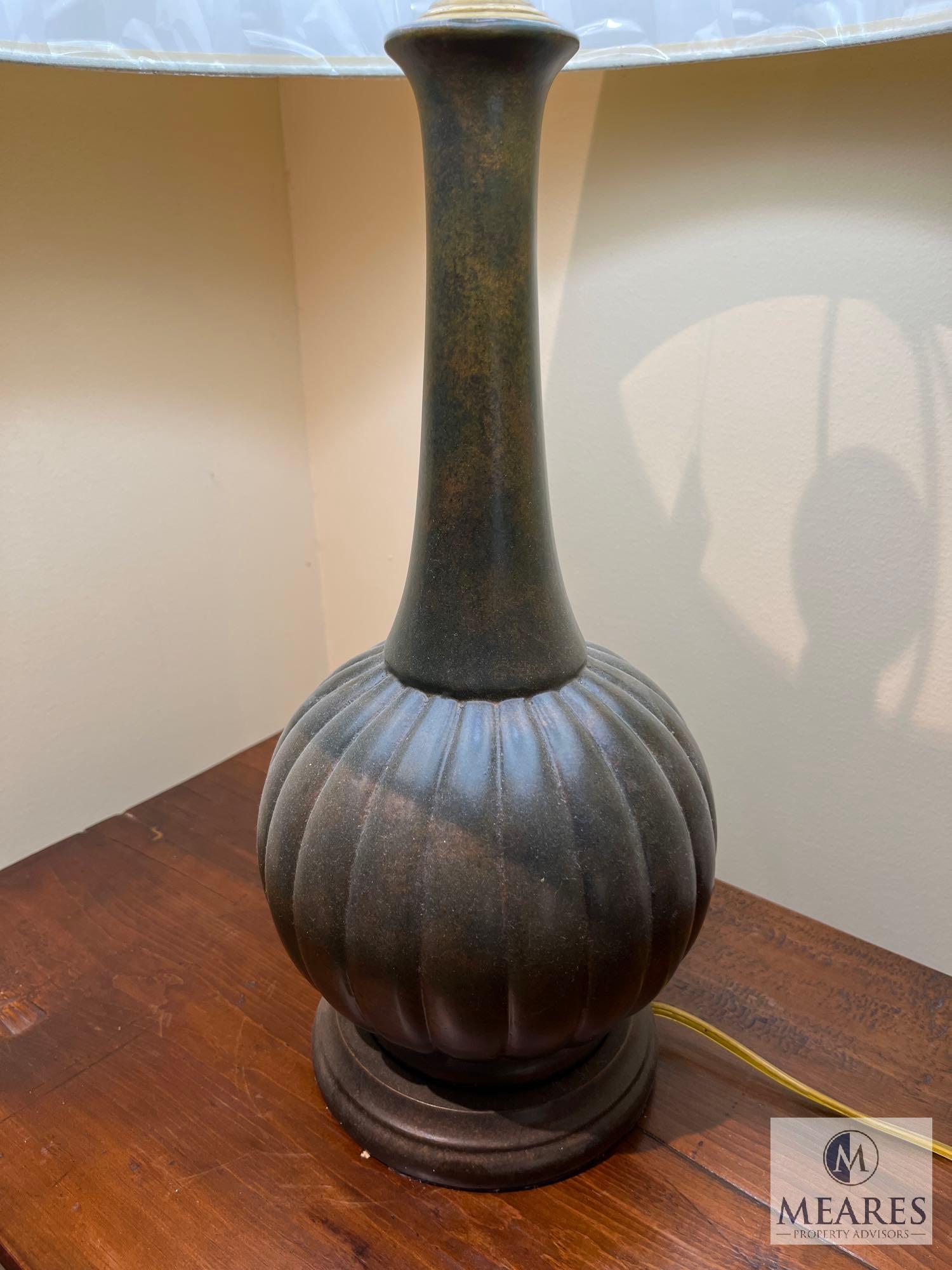 Thomas Bronze Pottery Ribbed Ball Table Lamp, #230504, 26" T