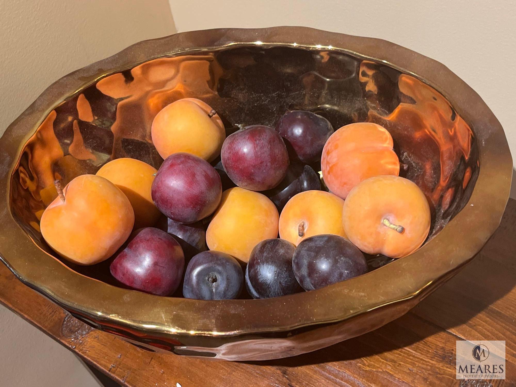 Bowl With Artificial Fruit, 15.5" Dia. x 7" T