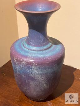 Pair Long Neck Multicolor Blue/Lilac Vases, #586