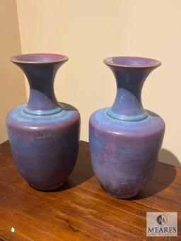 Pair Long Neck Multicolor Blue/Lilac Vases, #586