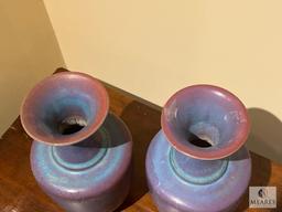 Pair Long Neck Multicolor Blue/Lilac Vases, #586