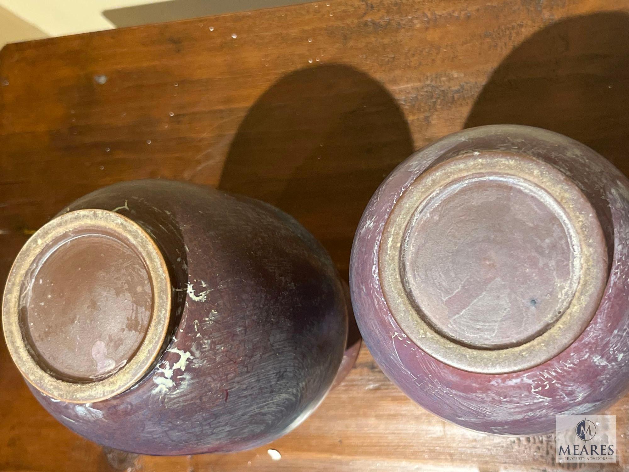Pair Long Neck Multicolor Blue/Lilac Vases, #586