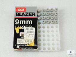 CCI Blazer 9mm Luger 115 Grain TMJ Ammo. One Partial Box of 19 Rounds